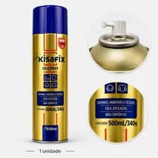 Cola Spray Aerosol Adesivo Contato Kisafix Tapeceiro Automotivo Madeira Artesanato Regulável Espuma Lata 340gr