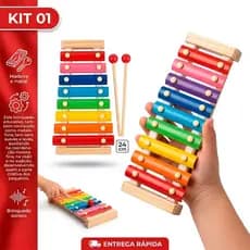 Xilofone Instrumento Musical Infantil  Pedagógico Colorido 8 Notas C/2 Baquetas
