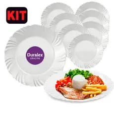 Kit 04/06/12 Jogo Pratos Raso Branco Vidro Jantar Pétala Duralex Opaline Circular Redondo Resistente