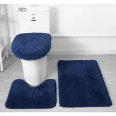 Kit Jogo de 3 Tapetes Para Banheiro Antiderrapante Felpudo cor azul Resistente