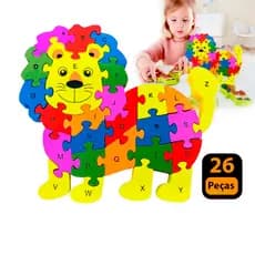 Quebra-cabeça de Madeira Infantil Educativo Leão  Montessori Com 26 Pçs Brinquedo Didático animal