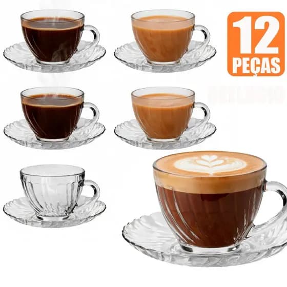 Kit Jogo de Xícaras Para Cafe e Chá 210ml 12 Peças com Pires  Bellagio- Wincy Casa