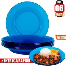 Kit jogo de Pratos Azul Vidro Temperado Fundo Duralex 6 Peças Resistente Oceano Clássico