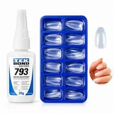 Kit 100 Unhas Postiças Amendoadas Natural Realista e Cola Tek Bond 793 20g
