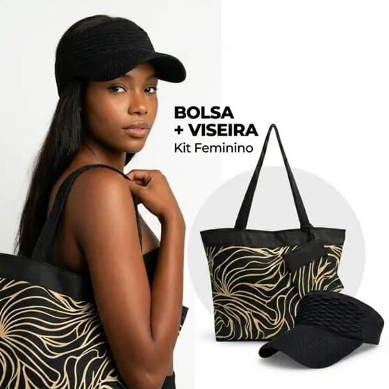 Kit Bolsa Feminina Ombro Estampada + Viseira Preta