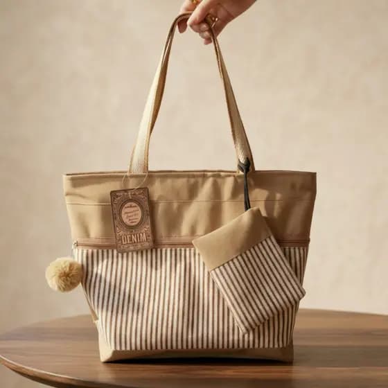 Bolsa Feminina Grande Tote Listrada Com Necessaire Reforçada Casual Dia a Dia Faculdade Trabalho