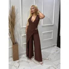 Macacão Macaquinho Feminino longo pantalona Sensorial Marrante  Luxo con Decote V
