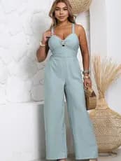 Macacão Feminino Pantalona Elegante Decote V com Bojo Cintura Marcada Luxo Festa Casual social