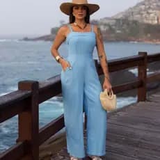 Macacão Feminino Longo Pantalona sensorial Alça  Elegante Casual Verão