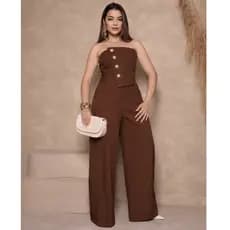 Macacão Feminino Tomara que Caia Pantalona Social Alfaiataria Elegante com Botões Premium ✨