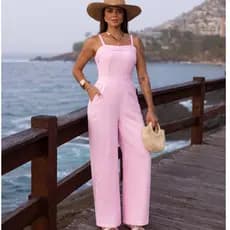 Macacão Feminino Longo Pantalona sensorial Alça Larga Elegante Casual Verão
