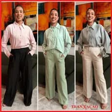 Calça Pantalona Feminina Alfaiataria Duna Com Elástico Cintura Alta Com Bolso Social Bolso Wide Leg