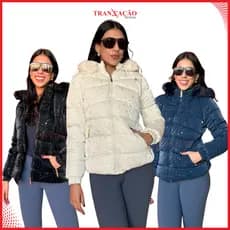 Jaqueta Feminina Puffer Peluciada Casaco Agasalho Com Touca Inverno