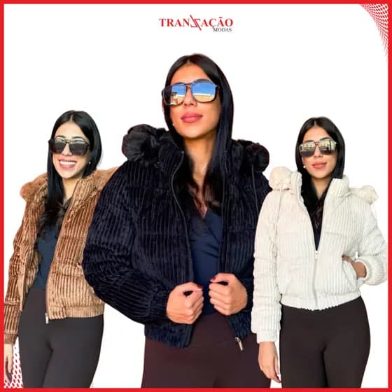 Jaqueta Feminina Cotelê Puffer Casaco Cropped Forrado