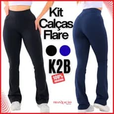 Kit Calça Flare Bailarina K2B Original Cós Alto Tecido Grosso