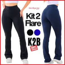 Kit Duas Calça Flare Bailarina K2B Original Cós Alto Tecido Grosso