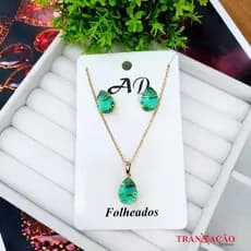 Conjunto Gota Cristal Ponto de luz Colar e Brinco Tendência Folheado a Prata 925 e Ouro 18 K