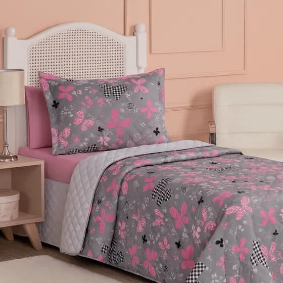 Kit Infantil Completo 5 Peças Borboleta Com Cobre Leito Cortina Porta Travesseiro Para Quarto De Menina Decorativo