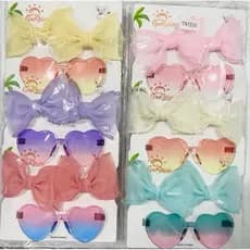 pacote 12 óculos de sol + par de presilhas bico de pato infantil