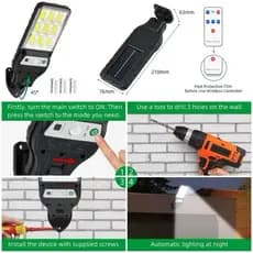 Luminária Solar Parede Poste Solar COB LED Sensor de Movimento Controle Remoto Luz Branco À Prova
