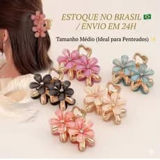 Kit 3/6/9/12 Unidades Piranhas de cabelo meio amarrado com flor de strass tamanho médio requintado e sofisticado