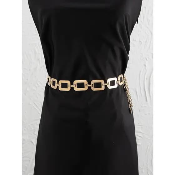Cinto correia corrente metal quadrada relevo tendência feminina