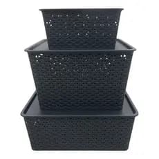 Kit 3 caixas de plástico conjunto, 6L  22L  23L multifuncional preto com tampa .