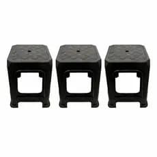 Kit 3 Banqueta Plástica Reforçada Preto Alto Suporta Ate 130kg