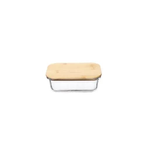 Pote Vidro Hermetico Retangular Tampa Bambu 600ml Armazenamento Seguro Sustentavel Cozinha