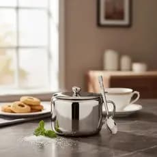 Açucareiro Inox 420ml Com Colher Durável Prático Cozinha Organizador Conservação