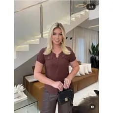 Blusa Feminina Social Viscolinho Manga Curta Botões Moda Verão Trabalho Casual