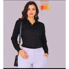 Camisa/Blusa Feminina Social com Botões Dourados, Tecido Leve Liso Crepinho – Nova Coleção 2025