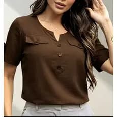 Blusa Camisa Feminina Casual Social 2026 com Botão Manga Curta em Viscolinho