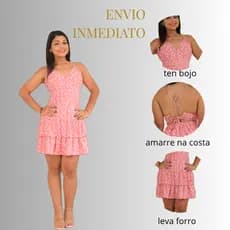Vestido Feminino Mini Crepinho - estampa floral com amarre nas costas -soltinho,  forrado verão.