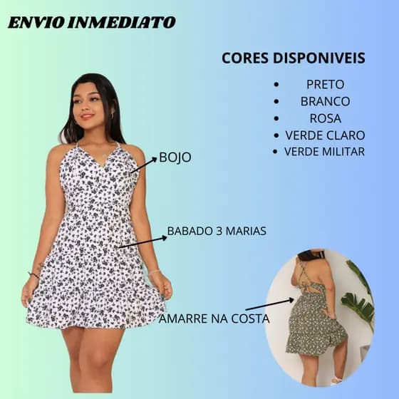 Vestido feminino curto 3 marias , crepinho amarre nas costas, fresquinho e forrado para verão