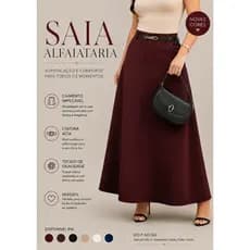 Saia Longa Feminina com Modelagem Elegante em Alfaiataria Evangélica Casual Cintura Alta em P & G1