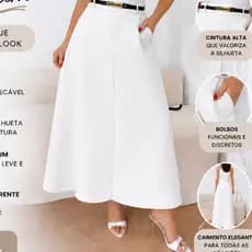 Saia Longa Feminina Alfaiataria Moda Evangélica Casual Básica Inverno Cintura Alta Com Cinto