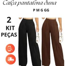 Kit 2 Calças Pantalona Feminina Elegante Cintura Alta com Bolso Tecido Duna Trabalho Casual