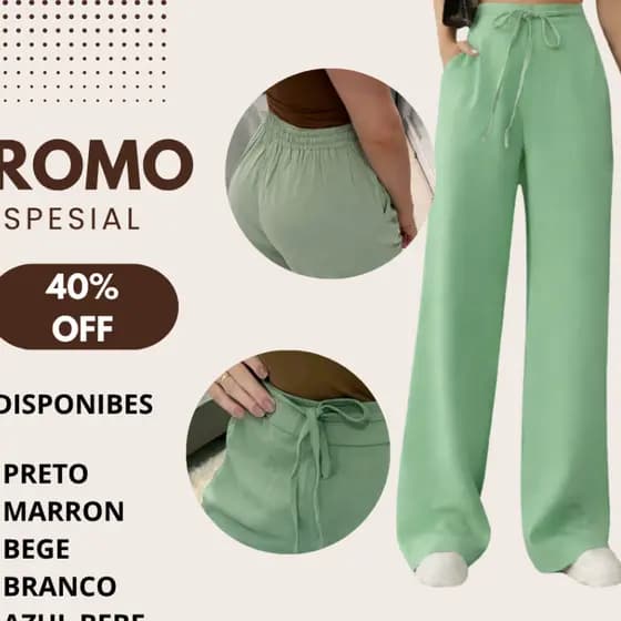 Calça Pantalona Feminina Tecido Marrante Cintura Alta Elegante Conforto Com Amarre na Frente P a GG
