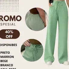 Calça Pantalona Feminina Tecido Marrante Cintura Alta Elegante Conforto Com Amarre na Frente P a GG