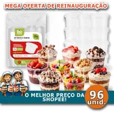 96 a 24 Pote para Bolo Redondo 250ml Potinho Freezer Microondas Descartavel Tampa sorvete açai