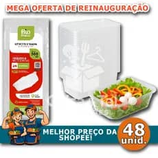 48 Pote Embalagem Marmita Descartavel Rentagular Plastico 500ml Comida Fitness tampa de segurança