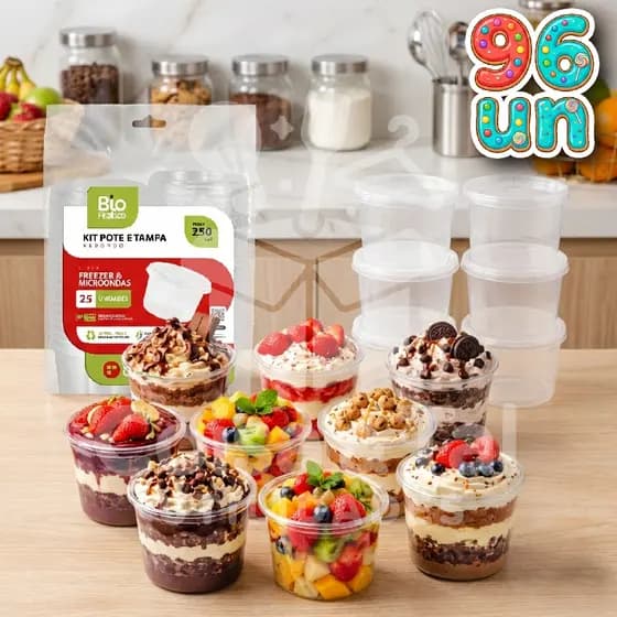 Pote Redondo 250ml com Tampa - Veda Perfeitamente Freezer Microondas Bolo de Pote, Sorvete, Doce