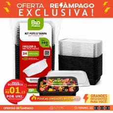 96 unidades  Pote de Marmita Retangular preta Tampa Descartável Lavavel freezer microondas 500ml
