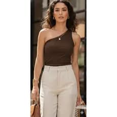 Blusa Ombro Único Feminina Ribana Canelada – Moda Verão Estilo e Conforto