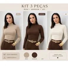 kit T-Shirt Blusa Feminina Manga Longa Gola Alta Cacharrel tecido ribanna premiun segunda pele