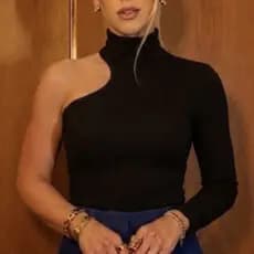 Blusa Canelada Gola Alta Um Ombro Só Assimétrica Blogueira Tendência Virgínia