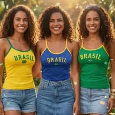 Regata Feminina lisa e Verde Amarela Alcinha brasil, Carnaval Bloco  e simples Confortável