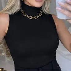 Blusa Garrafinha Regata ribana Estilo Moda Blogueirinha Gola Alta Blogueirinha Estilosa Casual Básica NAO E KIT!!