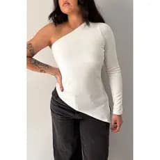 Blusa Feminina Manga Longa com Design Assimétrico Moderno roupas femininas nula manga ribana premium 100% algodao